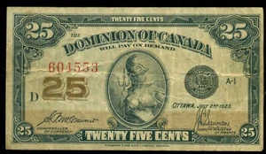 Dominion of Canada DC-24c, 1923 25 Cent Banknote, McCavour Saunders, D 604553 - Picture 1 of 2