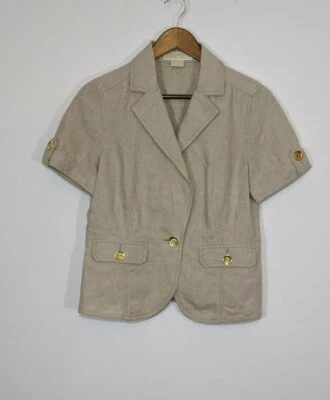Blazer Michael Kors de lino tostado manga corta bolsillos con un botón talla mediana M Foto 1 de 4