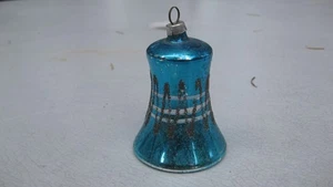 Vintage Christmas West Germany Mercury Glass Mica Bell Ornament Teal - Picture 1 of 3