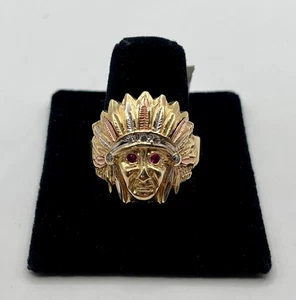 14k Tri-Color Gold Men's Native American Ring - Picture 1 of 2