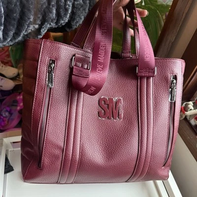 Steve Madden BWEBBER 'New micro', Crossbody Tote Guitar strap/top handle. Maroon - Image 1 of 4