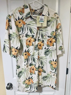 JOE MARLIN | (L) Hawaiian Floral Button Up Short Sleeve Shirt | NWT! Ivory Coast - Image 1 of 4
