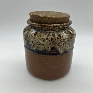 Royal Oak Pottery Canister Lava Drip Brown Cork Lid Vintage NZ 70’s - Picture 1 of 17