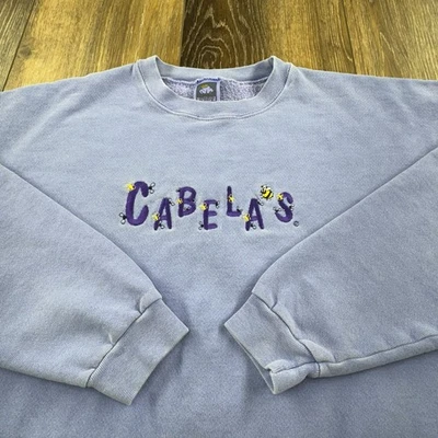 Vintage Cabelas Sweatshirt Mens L Blue Embroidered Spellout Bee Cute 90s Sweater - Image 1 of 4