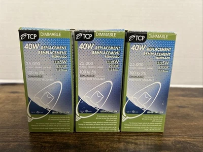TCP Dimmable Chandelier Bulb Candelabra Base 3pk LED 5W(40W Equiv) LED5E12B1127K - Image 1 of 4