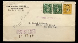 U.S.1922 REGISTERED CVR GRACE HOSPITAL MICH.wOVAL CANCELS FKD COMBO incCOIL PAIR - Picture 1 of 4