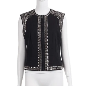NWT H&M Women Vest Top Size 10 Black Embellished Full Zip Festival Boho Glam - Picture 1 of 11