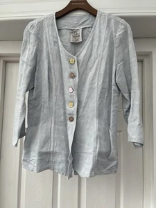 OUT OF XILE Pale Light Blue Linen Blend Button Detail Light Jacket Size 2 - Picture 1 of 16