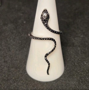 Natural Black Spinel Cobra 925 Sterling Silver Ring Jewelry Size 8 1441 - Picture 1 of 6