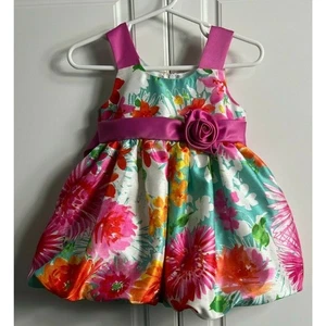 Jessica Ann Girls 12 months Spring Church Floral Print Balloon Bubble Dress - Afbeelding 1 van 6