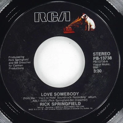 RICK SPRINGFIELD Love Somebody RCA PB-13738 EX- 45rpm 7" 1984 Pop Rock - Image 1 of 4