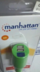 CARGADOR DE DISPOSITIVO MÓVIL VERDE MANHATTAN POPCHARGE AUTOMÁTICO DOBLE PUERTO 1.0/2.1 AMP G-4 - Imagen 1 de 3