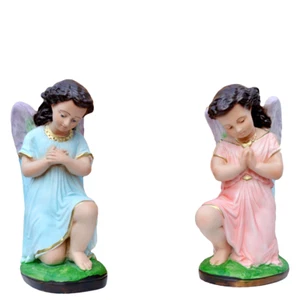 Statua di Coppia di Angeli in Adorazione in resina piena con occhi dipinti 20 cm - Foto 1 di 7
