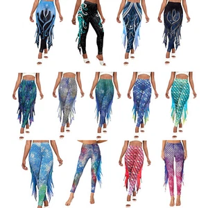 Mermaid Print Leggings for Women Fish Scale High Waisted Pants Cosplay Costume - Picture 1 of 100