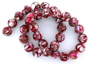 13mm Round Dark Rich Red Mother Of Pearl Mosaic Bead 15 Inch Strand MB28 - Picture 1 of 1