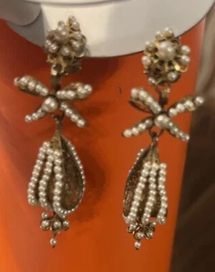 Elegant Antique Delicate Seed Pearls Earrings Clip On ^ - Picture 1 of 10