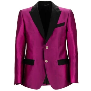 DOLCE & GABBANA SICILIA Silk Blazer Jacket Tuxedo Peak Lapel Pink Black - Picture 1 of 6