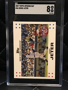 2007 Topps New York Yankees Derek Jeter Opening Day Baseball Card #46 SGC 8