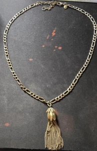J.CREW Long 22" Open Link Antique Gold Tone Rhinestone Tassel Pendant Necklace - Picture 1 of 7