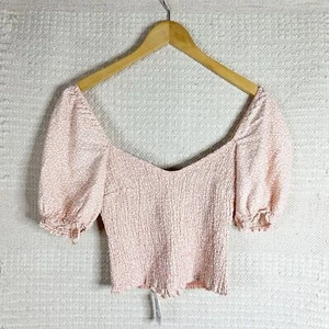 ABERCROMBIE weiß-orange geblümtes gesmoktes Puffärmel Top mit Scrunchie S NEU - Bild 1 von 6