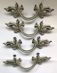 French Provincial Drawer Pull Handles 6 Inch White /Brass Set Of 4 - Picture 1 of 6