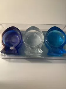 Pier 1 Imports Portaluce tè vetro pesce cobalto set di 3 turchese trasparente nuovi con scatola - Foto 1 di 5