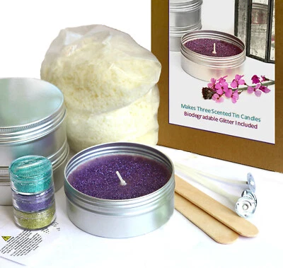 3 x TIN CANDLE MAKING KIT & BIO GLITTER Scented IDEAL PRESENT Eco Soy Wax KV - Image 1 of 4