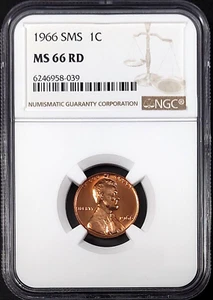 1966 SMS Lincoln Cent graded MS 66 RD by NGC! sku 8-039 - Picture 1 of 4