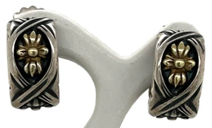 Lagos Caviar 925 Sterling Silver 18k Yellow Gold Floral Huggy Hoop Earrings - Picture 1 of 4