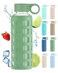 40/32/22/12 Oz Borosilicate Glass Water Bottles With Volume Markers Silicone Sle - Picture 1 of 9