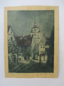 Rothenburg Ob El Tauber Antiguo Firmado Nouveau Impresión Artística Aguafuerte - Imagen 1 de 6