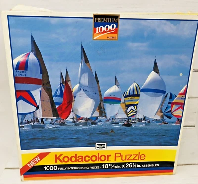 SAILBOAT RACE 1000 piece puzzle new FACTORY SEALED Rose Art KODACOLOR Pkg wear - Image 1 of 4