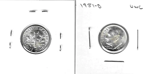 1951 D Roosevelt Dime BU Uncirculated Silver Cover