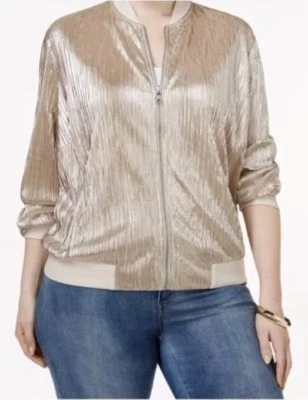 Jaqueta Bombardeiro INC International Concepts Bege Prata Plus Size 0X Nova Com Etiqueta $99.50 - Imagem 1 de 4