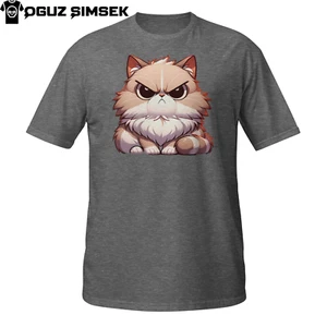 Angry Fluffy Cat Shirt – Cute Grumpy Kitten with Attitude Tee Unisex T-Shirt - Picture 1 of 33