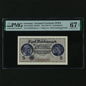 1940-45 Germania/Territori Occupati WWII 5 Reichsmark Pick#R138a PMG 67 EPQ UNC - Foto 1 di 4