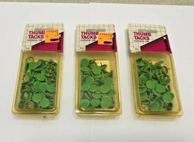 Thumb Tacks -  Green- Lot of 300 - Flat Head  - Metal -- 773 - NEW Basix - Image 1 of 2