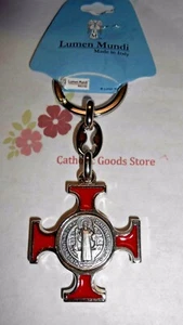 St Saint Benedict Cross Medal  Key Chain Red - Picture 1 of 2