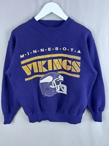Vtg 80s Minnesota Vikings Sweatshirt Mens Medium Purple Spell Out Graphic Crew - Picture 1 of 17