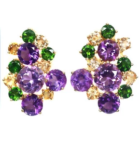 Unheated Purple Amethyst Chrome-Diopside Citrine Earrigns Silver 925 Sterling - Picture 1 of 4