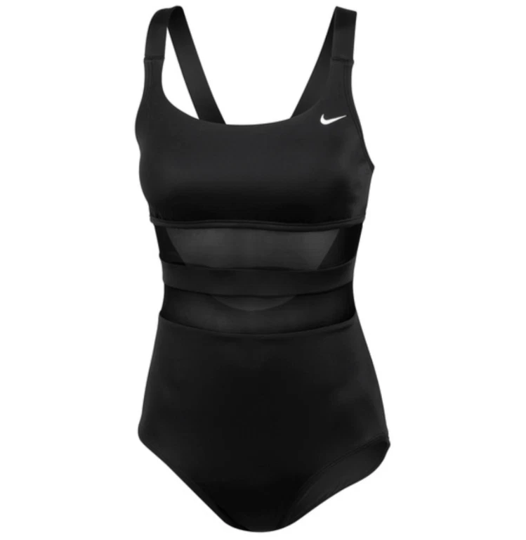 Nike Women's Mesh Black V-Back One Piece Swimsuit NESS9365 - L