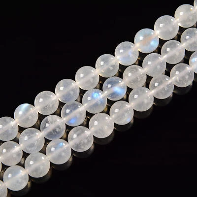 AAA Cream White Rainbow Moonstone Smooth Round Beads Size 6mm-12mm 15.5'' Str - Image 1 of 4