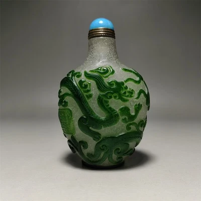 Chinese Antique Glass Snuff Bottle with Dragon   - Image 1 of 4