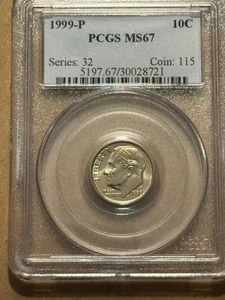 1999 ROOSEVELT DIME PCGS MS67 - Picture 1 of 2