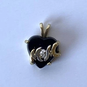 Charm ciondolo MAMMA oro 10 kt cuore onice nero diamante - idee regalo festa della mamma - Foto 1 di 13