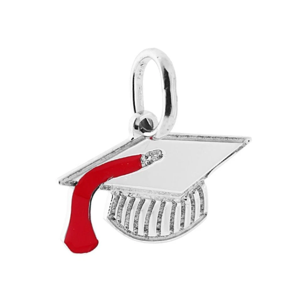 Ciondolo Tocco Cappello Per Laurea con Smalto Rosso in Argento 925 - Immagine 1 di 1
