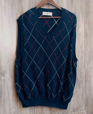 Fairway & Greene Sweater Vest Mens Large Navy Blue Pima Cotton Argyle Golf EC - Image 1 of 4