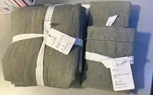 New Pottery Barn BELGIAN FLAX LINEN Duvet Full Queen & 2 Euro Shams Loden Green - Picture 1 of 9