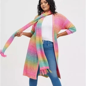 Cárdigan plumero a rayas boho tejido arco iris frente abierto talla grande 2 2X Torrid para mujer - Imagen 1 de 15