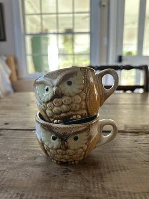 Juego de 2 tazas de té café gres color otoño cosecha búho linda cocina de campo Foto 1 de 4